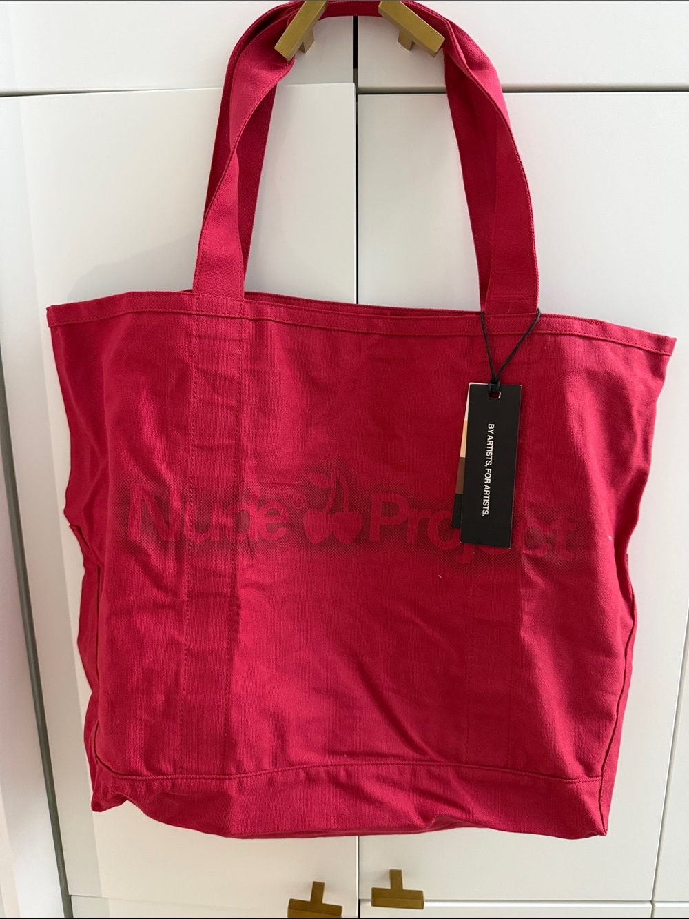 Unbranded Raspberry Canvas Tote with Stamped Logo Detail